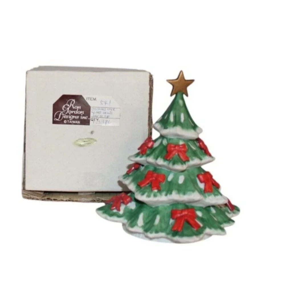Ron Gordon Designs Vintage Table Top Christmas Tree With Red Bows 7 1/2 In Tall